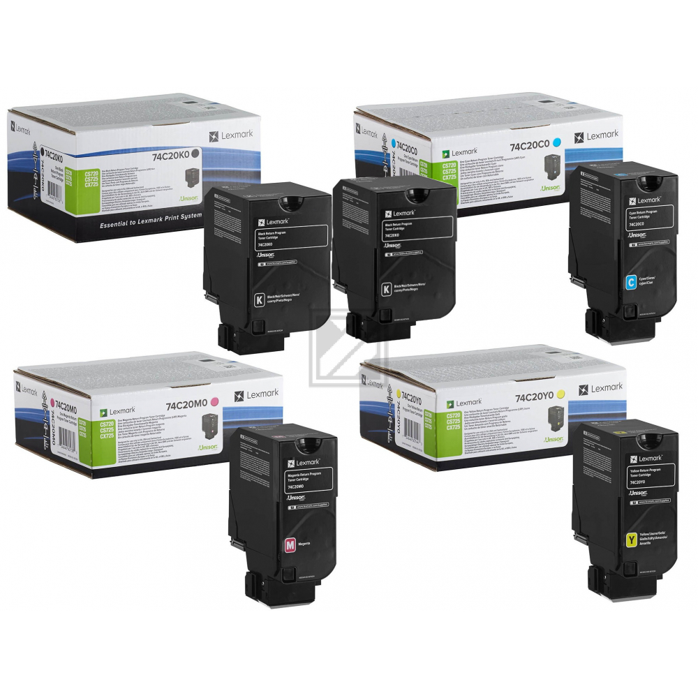 Lexmark Toner-Kit gelb, magenta, 2 x schwarz, cyan ersetzt 74C20C0, 74C20K0, 74C20M0, 74C20Y0