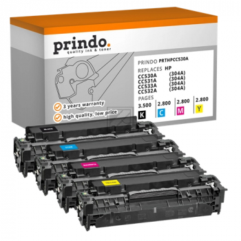 Prindo Toner-Kartusche gelb, magenta, schwarz, cyan (PRTHPCC530A Rainbow) ersetzt 304A