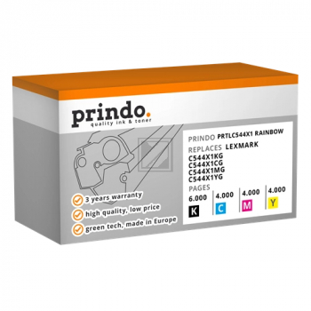 Prindo Toner-Kartusche gelb, magenta, schwarz, cyan HC plus (PRTLC544X1 Rainbow) ersetzt C544X1KG, C544X1CG, C544X1MG, C544X1YG