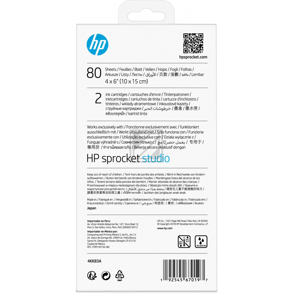 HP Tintenpatrone (Zink Papier) weiß 80 Blatt 10 x 15 cm (4KK83A)