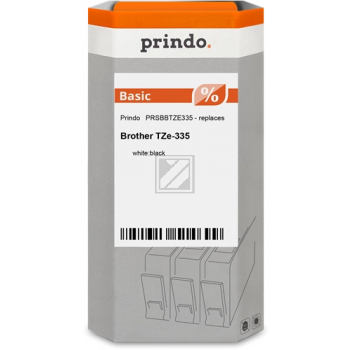 Prindo Schriftbandkassette (Basic) weiß/schwarz (PRSBBTZE335) ersetzt TZE-335