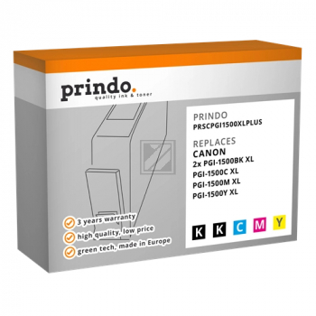 Prindo Tintenpatrone gelb, magenta, 2 x schwarz, cyan (PRSCPGI1500XLPlus) ersetzt PGI-1500XLBK, PGI-1500XLC, PGI-1500XLM, PGI-1500XLY