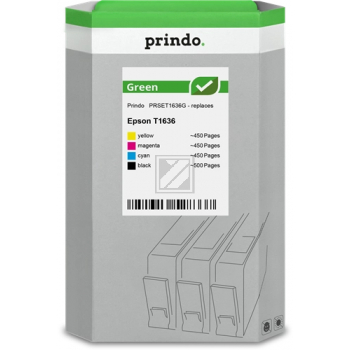 Prindo Tintenpatrone (Green) gelb, magenta, 2 x schwarz, cyan HC (PRSET1636G) ersetzt T1636