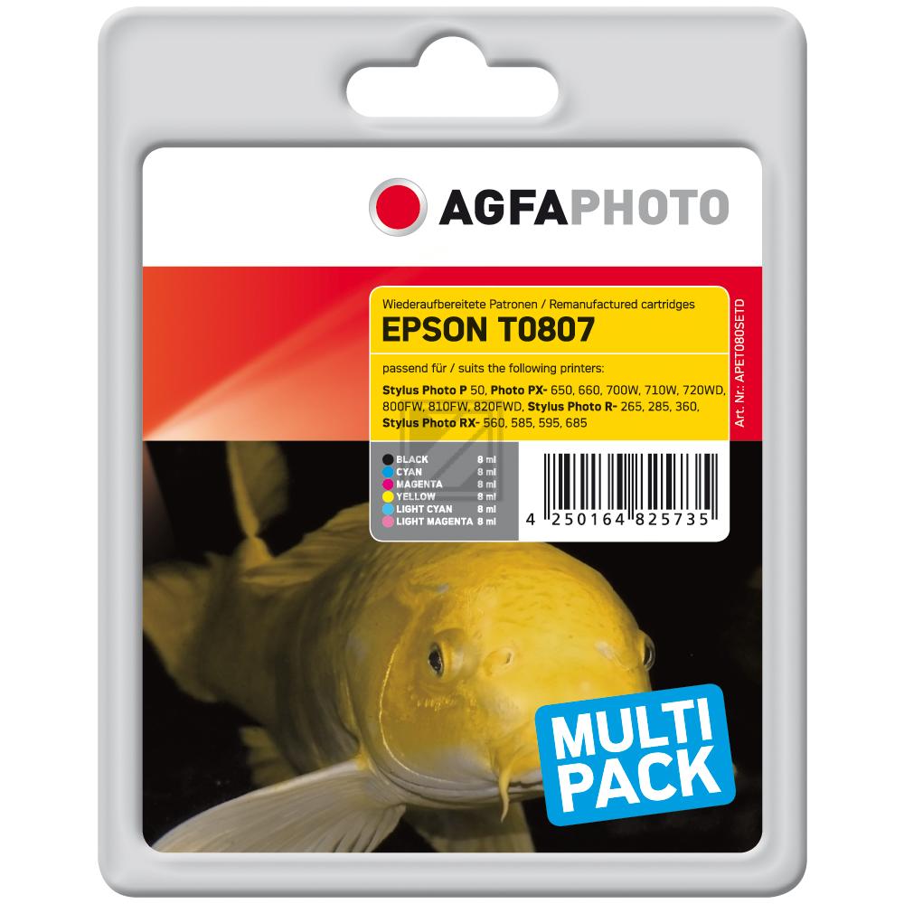 Agfaphoto Tintenpatrone gelb, cyan light, magenta light, magenta, schwarz, cyan (APET080SETD) ersetzt T0807