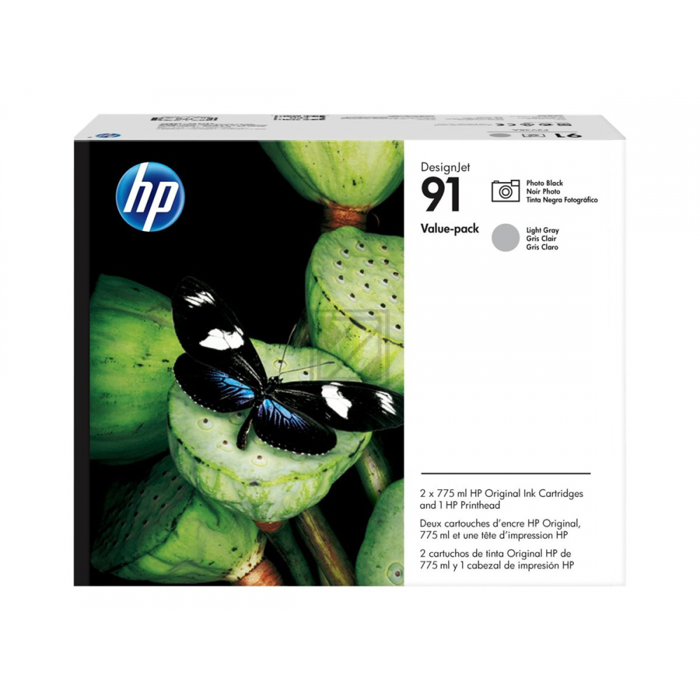 HP Druckkopf + Tintenpatrone photo schwarz, hellgrau (P2V38A, 91)