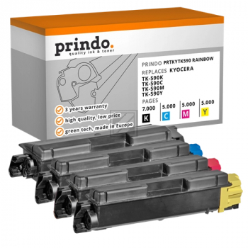Prindo Toner-Kit gelb, magenta, schwarz, cyan (PRTKYTK590 Rainbow) ersetzt TK-590K, TK-590M, TK-590Y, TK-590C