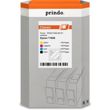 Prindo Tintenpatrone (Classic) gelb, magenta, schwarz, cyan (PRSET1806 MCVP) ersetzt T1802, T1803, T1804, T1801