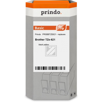 Prindo Schriftbandkassette (Basic) schwarz/gelb (PRSBBTZE621) ersetzt TZE-621