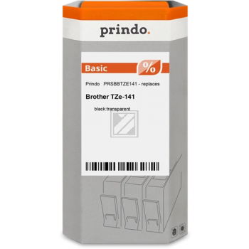 Prindo Schriftbandkassette (Basic) schwarz/transparent (PRSBBTZE141) ersetzt TZE-141