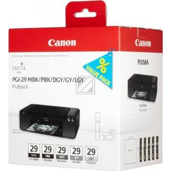 Canon Tintenpatrone photo schwarz, schwarz matt, dunkelgrau, grau, hellgrau (4868B005, PGI-29DGY, PGI-29GY, PGI-29LGY, PGI-29MBK, PGI-29PBK)