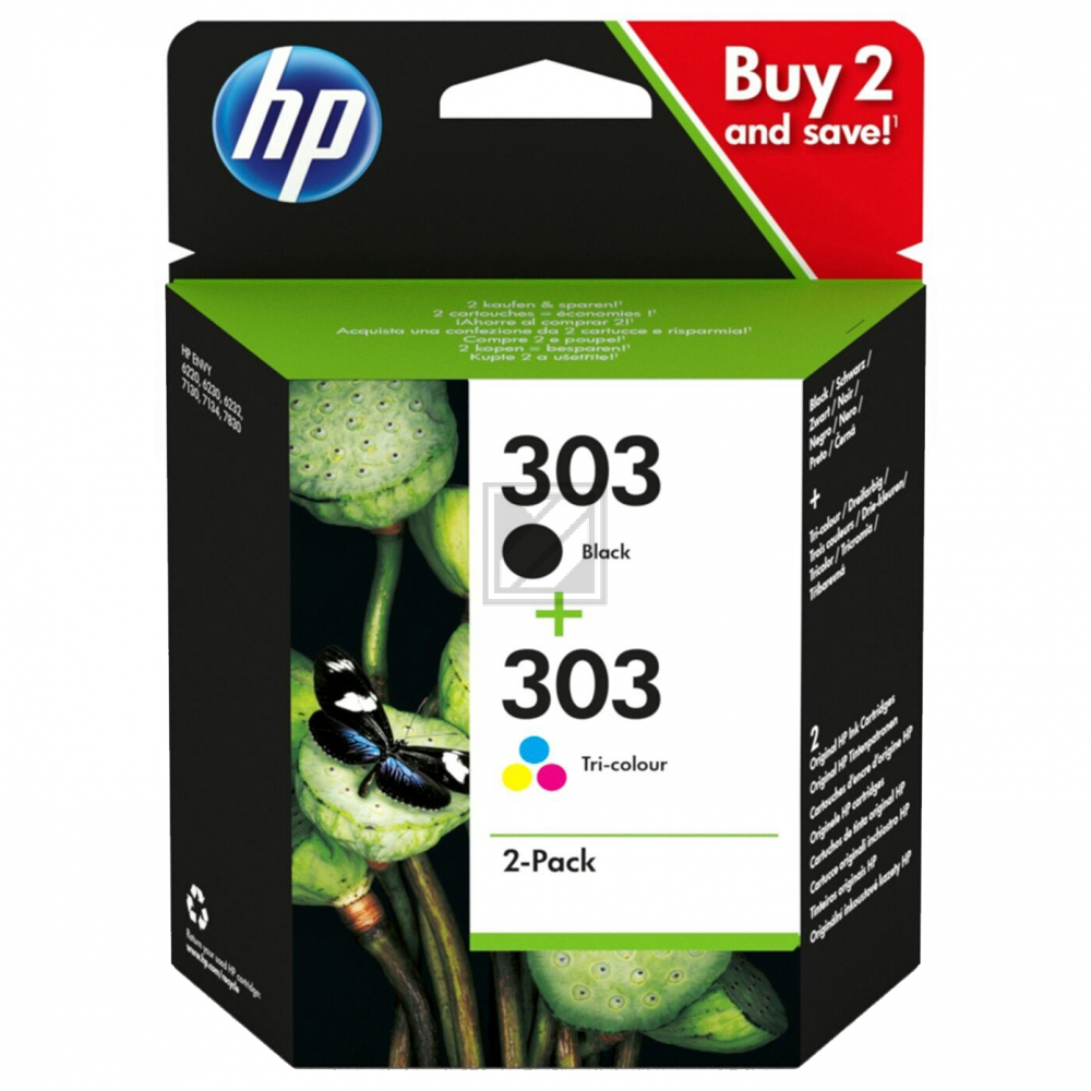 HP Tintendruckkopf 3-farbig, schwarz (3YM92AE#301, 303)