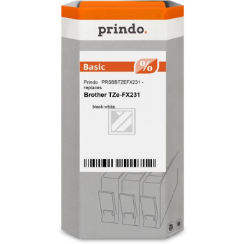 Prindo Schriftbandkassette (Basic) schwarz/weiß (PRSBBTZEFX231) ersetzt TZE-FX231