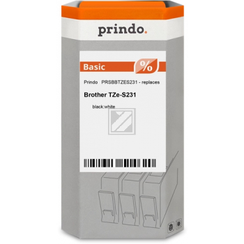 Prindo Schriftbandkassette (Basic) schwarz/weiß (PRSBBTZES231) ersetzt TZE-S231