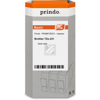 Prindo Schriftbandkassette (Basic) schwarz/weiß (PRSBBTZE231) ersetzt TZE-231