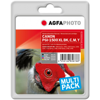 Agfaphoto Tintenpatrone gelb, magenta, schwarz, cyan HC plus (APCPGI1500XLSET) ersetzt PGI-1500XLBK, PGI-1500XLC, PGI-1500XLM, PGI-1500XLY